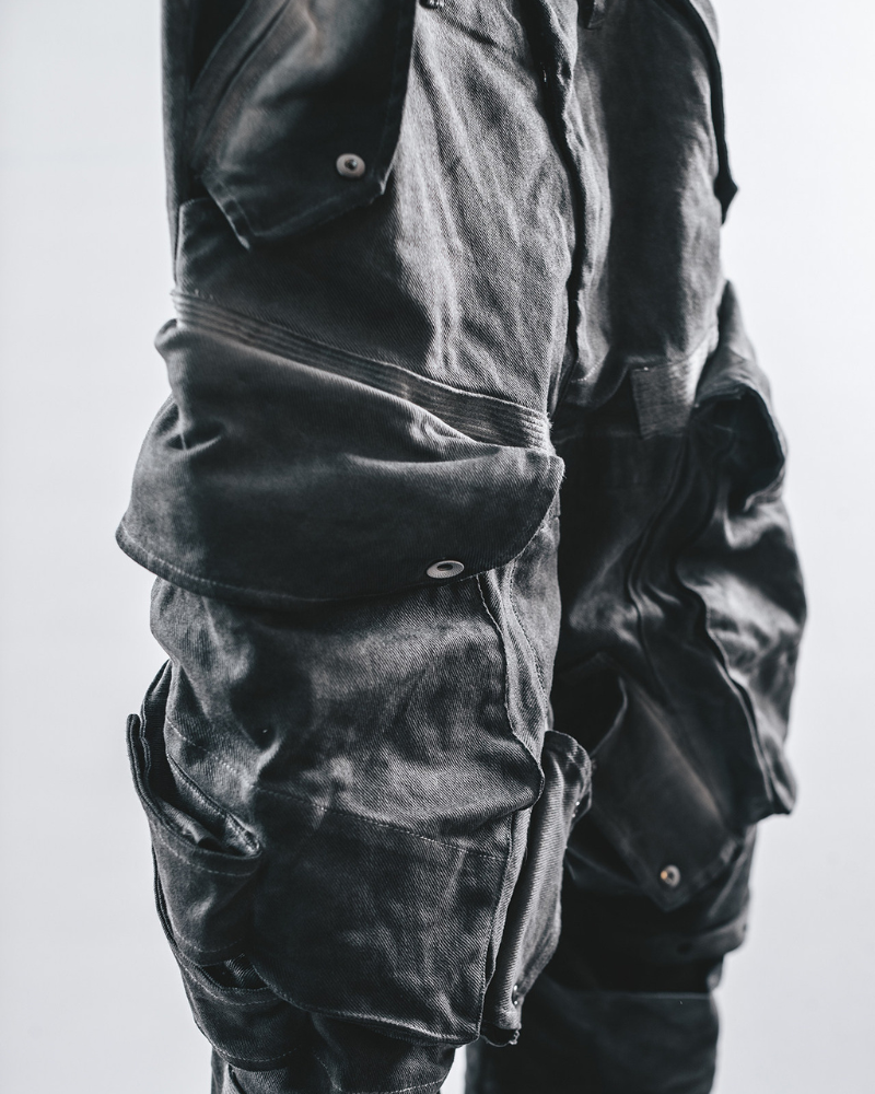 Post-Apocalyptic 3D Arc-Studded Distressed Cargo Pants