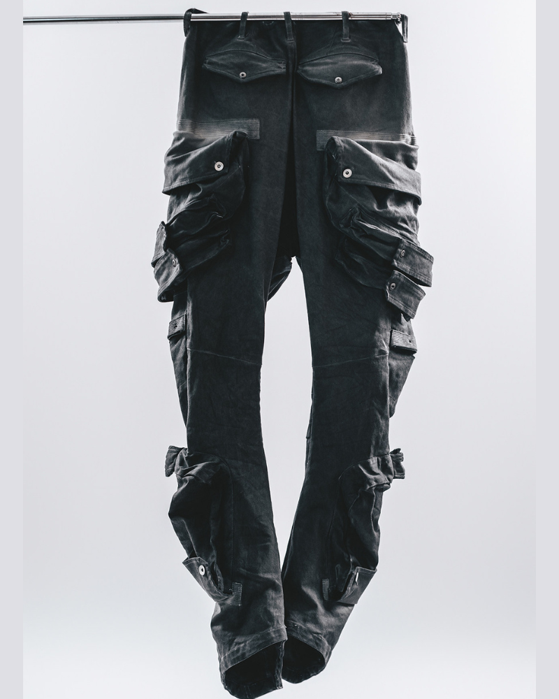 Post-Apocalyptic 3D Arc-Studded Distressed Cargo Pants