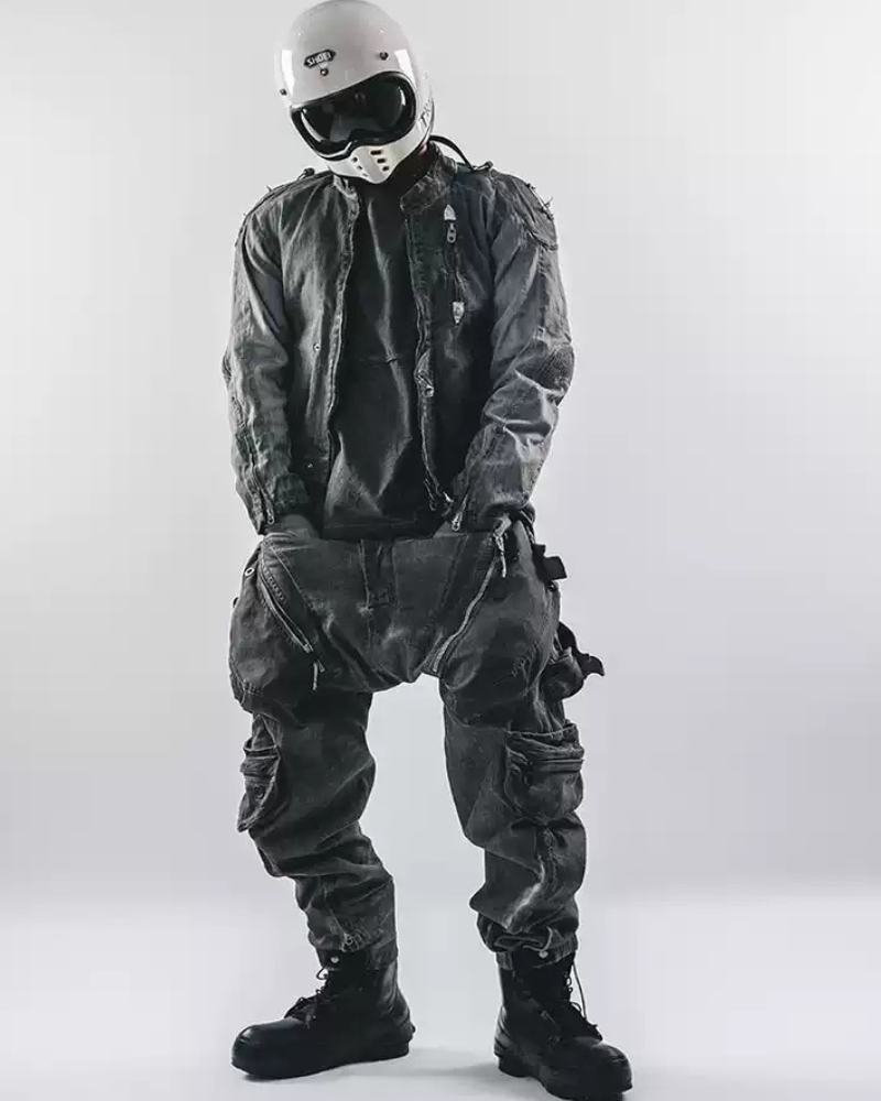 Post-Apocalyptic Dark-Wash Multi-Pocket Cargo Pants