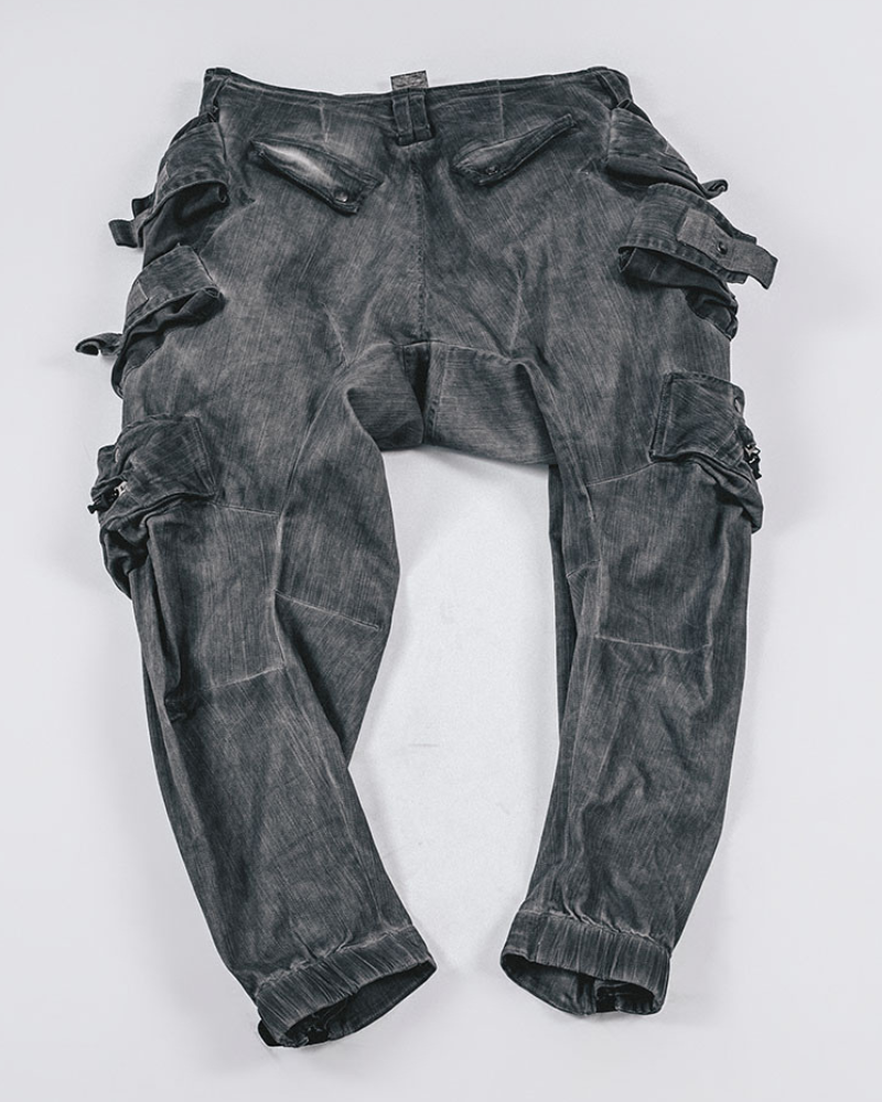 Post-Apocalyptic Dark-Wash Multi-Pocket Cargo Pants