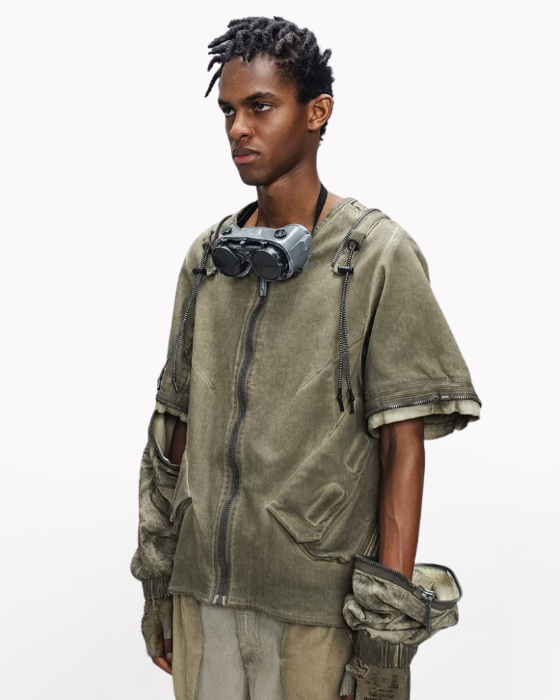 Post-Apocalyptic Distressed Removable Sleeve Utility Jacket