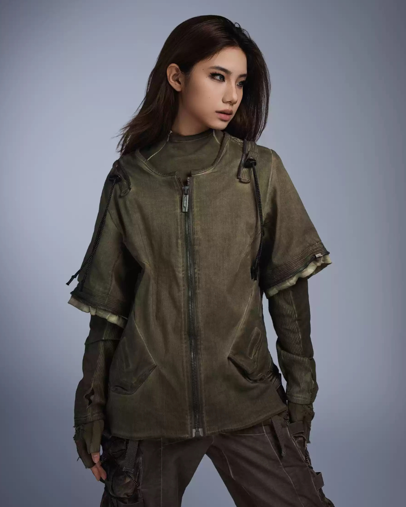 Post-Apocalyptic Distressed Removable Sleeve Utility Jacket