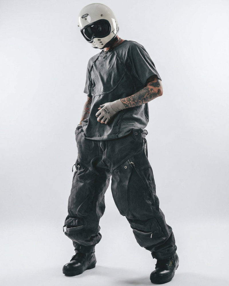 Post-Apocalyptic Washed 3D Panel Multi-Pocket Cargo Pants