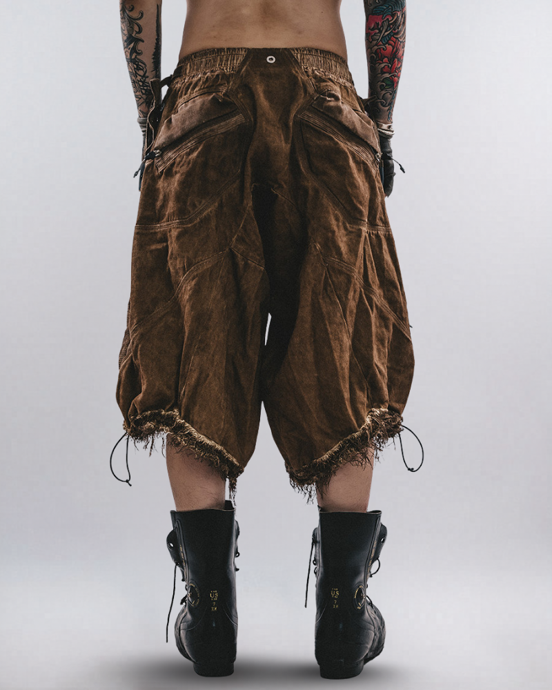 Post-Apocalyptic Distressed Mesh Drop Crotch Shorts