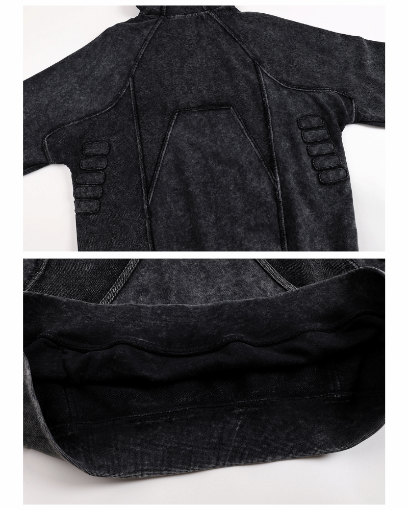 Post-Apocalyptic Geometric Panel Split Distressed Hoodie