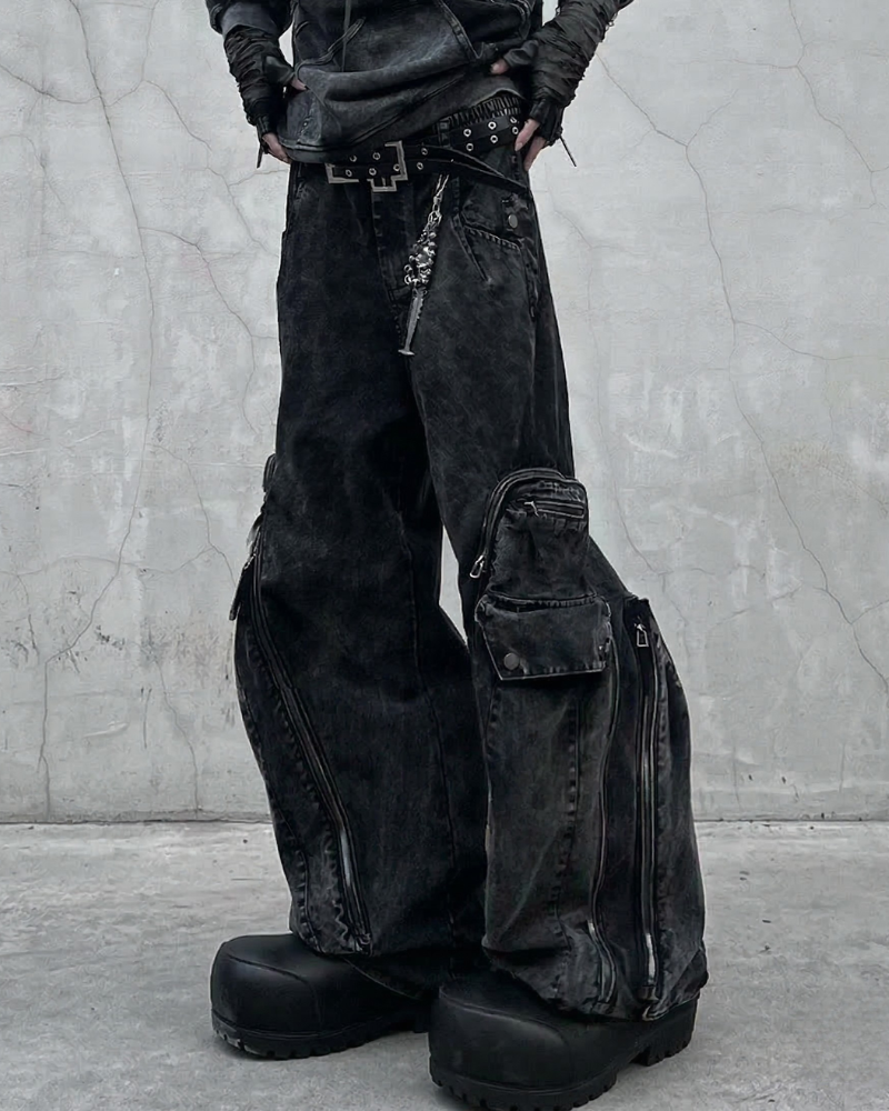 Post-Apocalyptic Washed l Multi-Pocket Cargo Jeans – Techwear Official