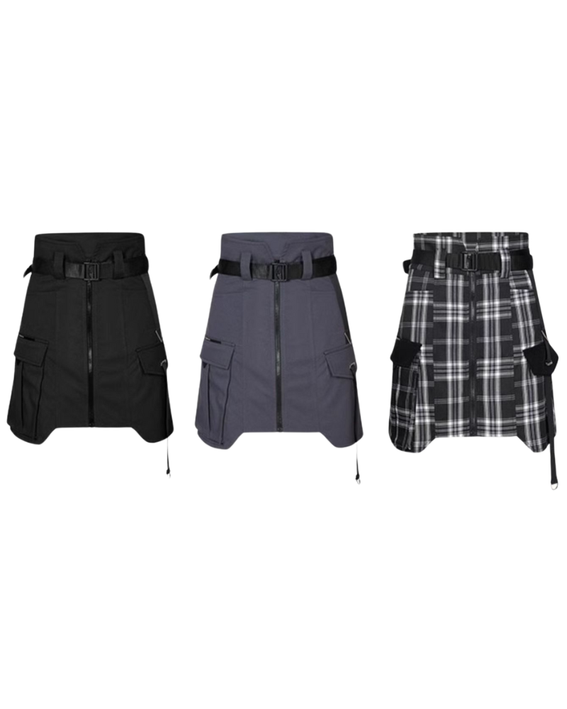 Punk High Waist Cargo Plaid Skirt