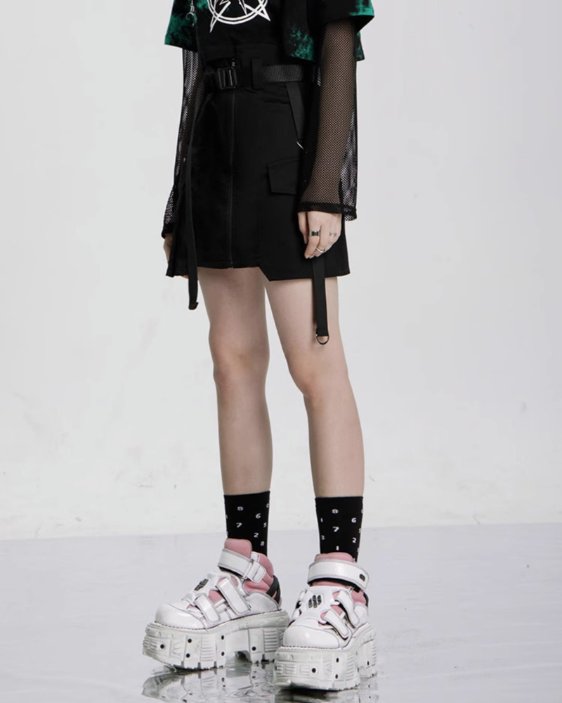 Punk High Waist Cargo Plaid Skirt