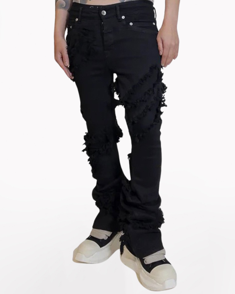 Punk Opium Style Raw Edge Y2K Flared Jeans – Techwear Official