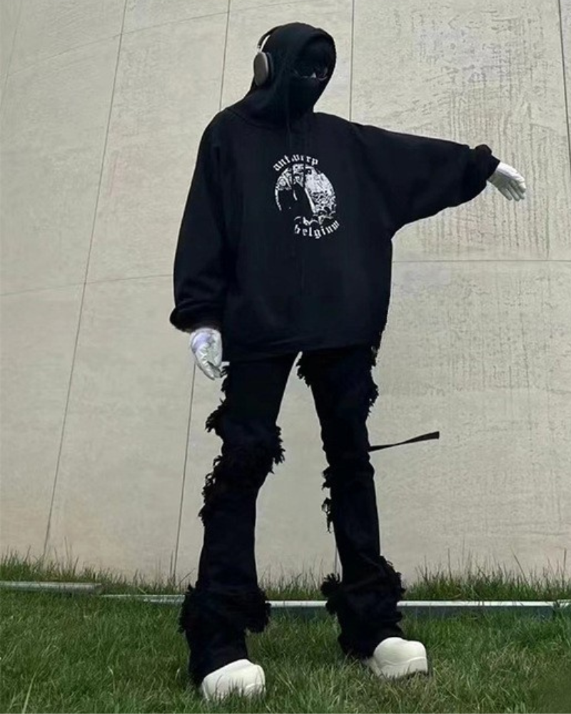 Punk Opium Style Raw Edge Y2K Flared Jeans