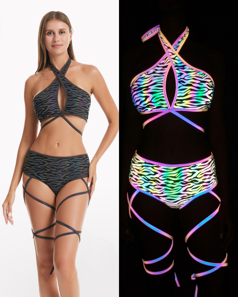 Reflective Rave Clothing Cross Strap Shiny Swimsuit