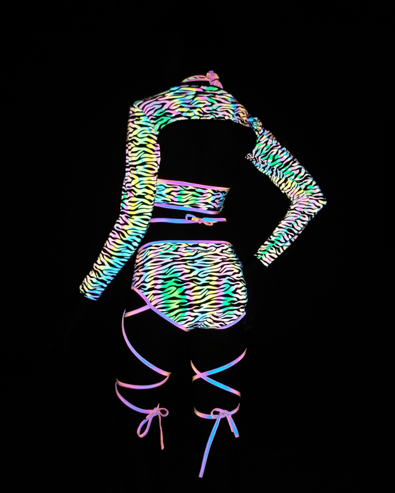 Reflective Rave Clothing Cross Strap Shiny Swimsuit