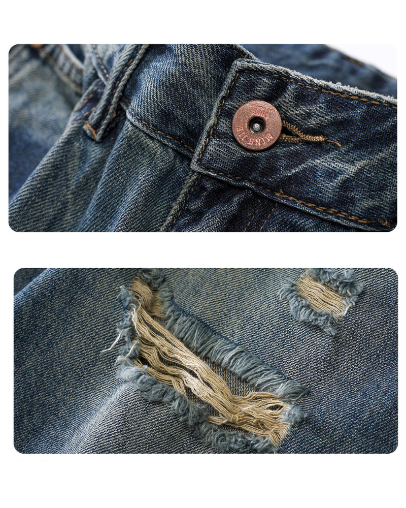 Streetwear Ripped Straight-Cut Baggy Jorts