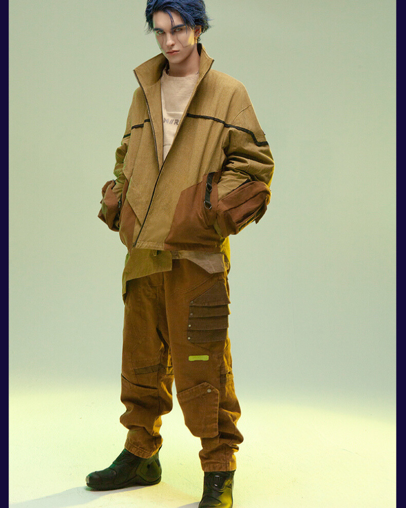 XIPHEVIL Cyberpunk Outfits Sandstone Asymmetrical Jacket