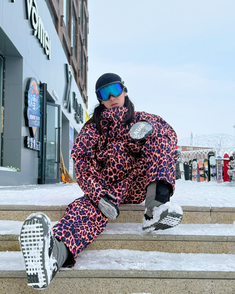 Ski Wear 3L Hard-Shell Waterproof Leopard Ski Jacket & Pants Suit -Unisex