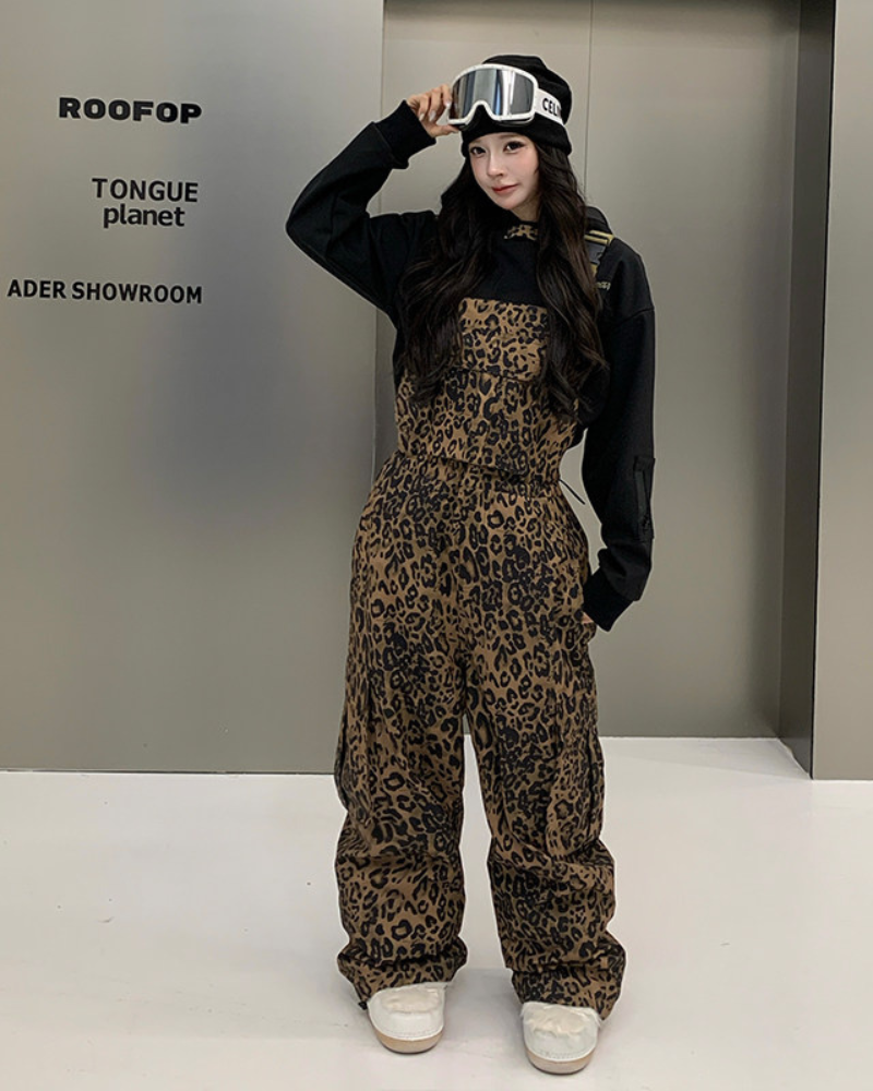 Ski Wear 3L Insulated Waterproof Leopard Ski Bib Pants - Unisex