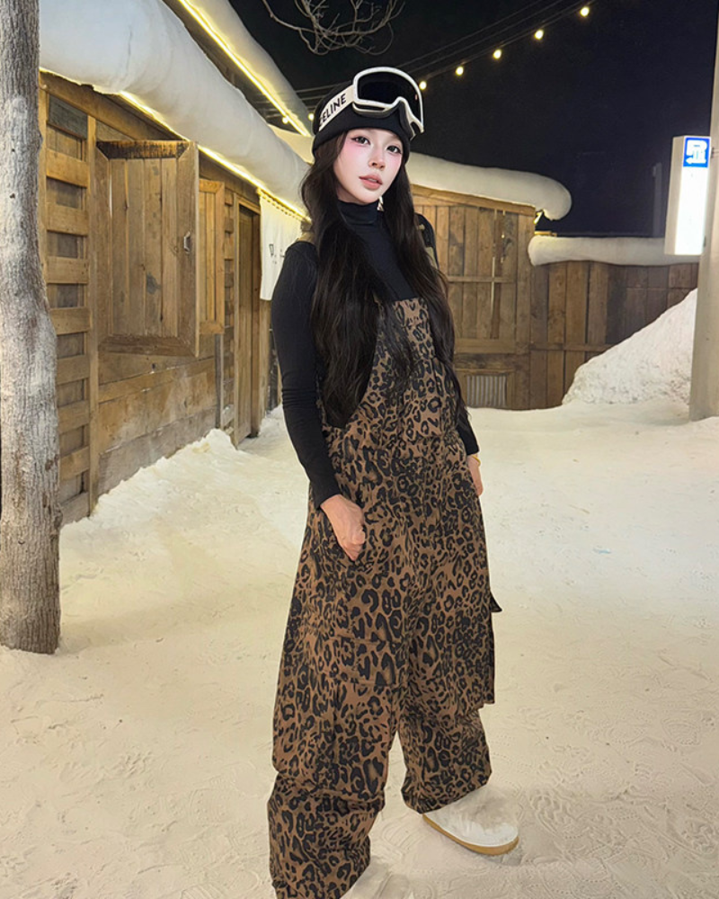 Ski Wear 3L Insulated Waterproof Leopard Ski Bib Pants - Unisex