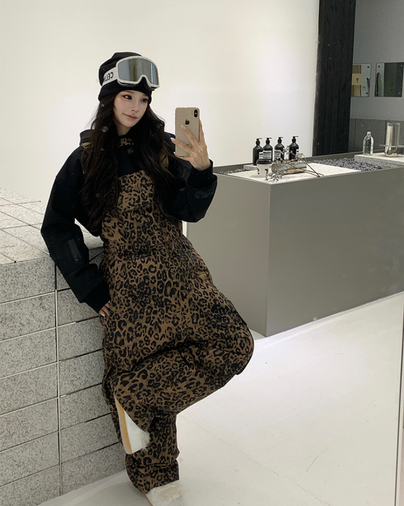 Ski Wear 3L Insulated Waterproof Leopard Ski Bib Pants - Unisex