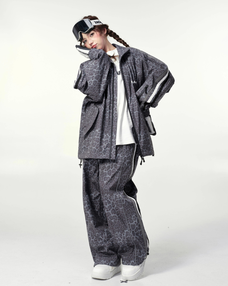 Ski Wear 3L Windproof Waterproof Leopard Ski Jacket & Pants Set -Unisex