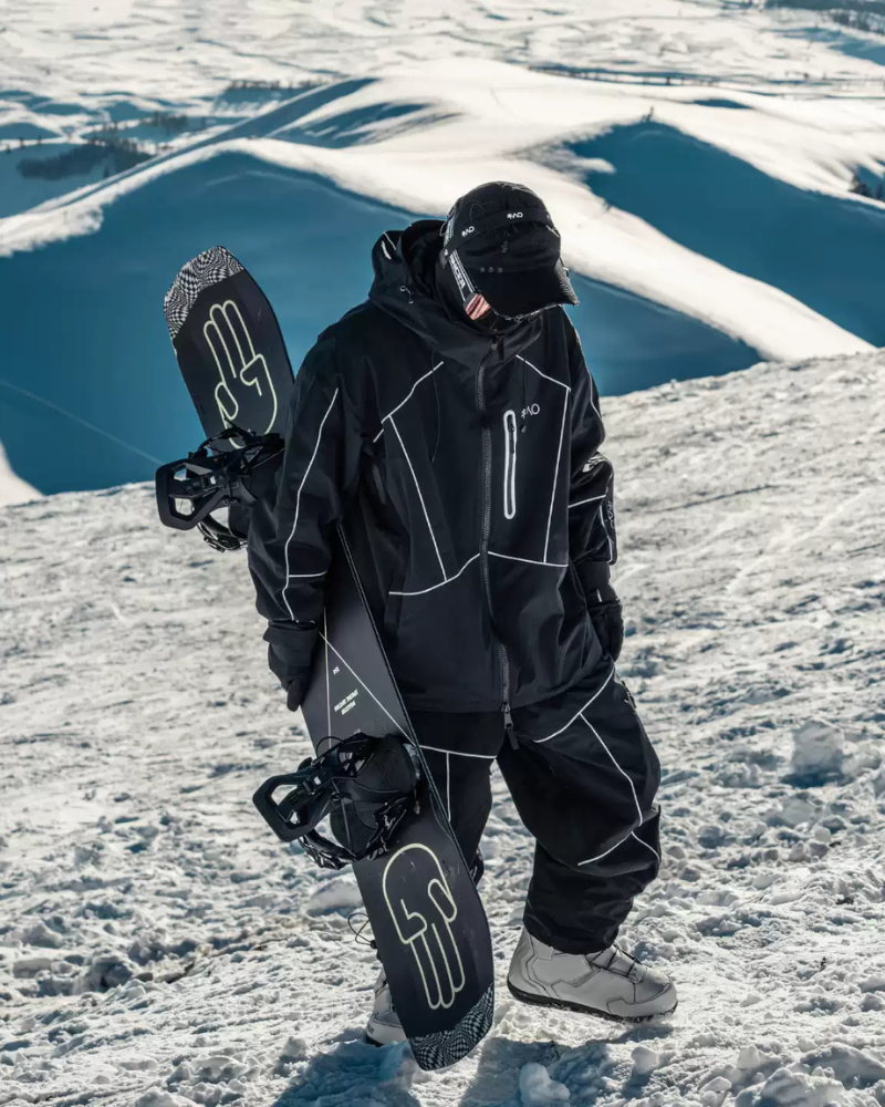 Ski Wear Black Reflective Waterproof Windproof Oversize Ski Suit - Men&