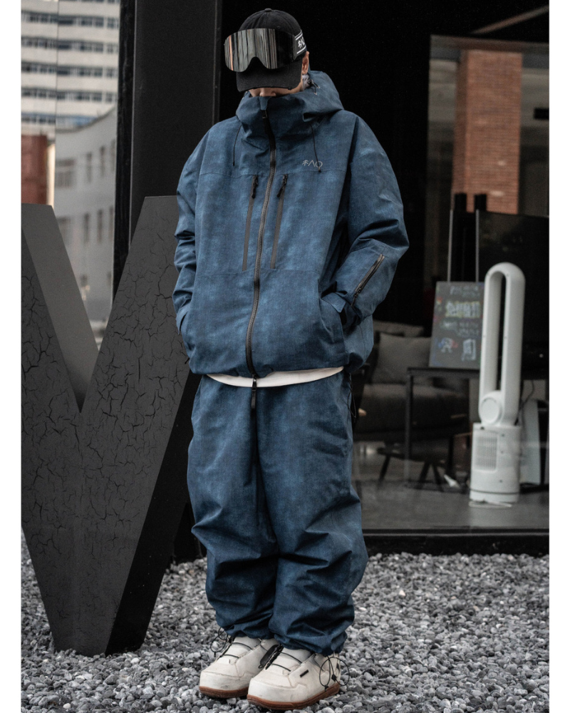 Ski Wear Denim Look Fleece-Lined Waterproof Ski Suit -Unisex