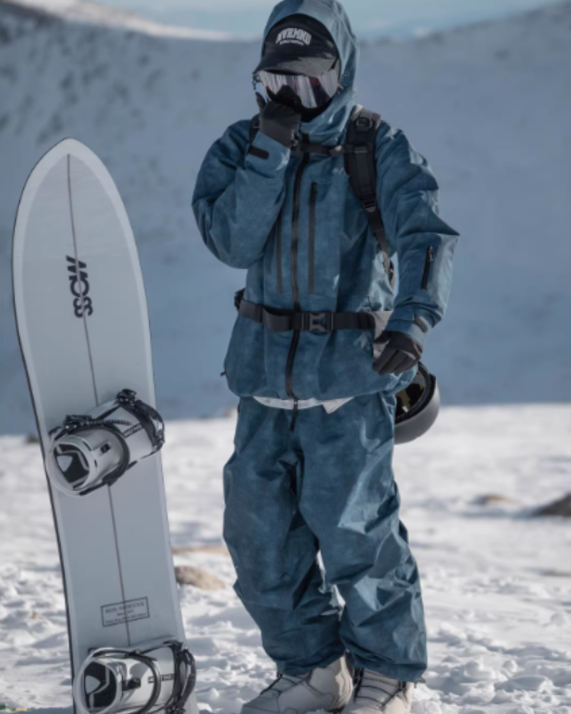 Ski Wear Denim Look Fleece-Lined Waterproof Ski Suit -Unisex