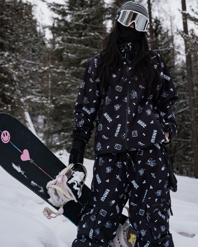 Ski Wear Fashion Digital-Print Ski Jacket & Pant Set -Unisex