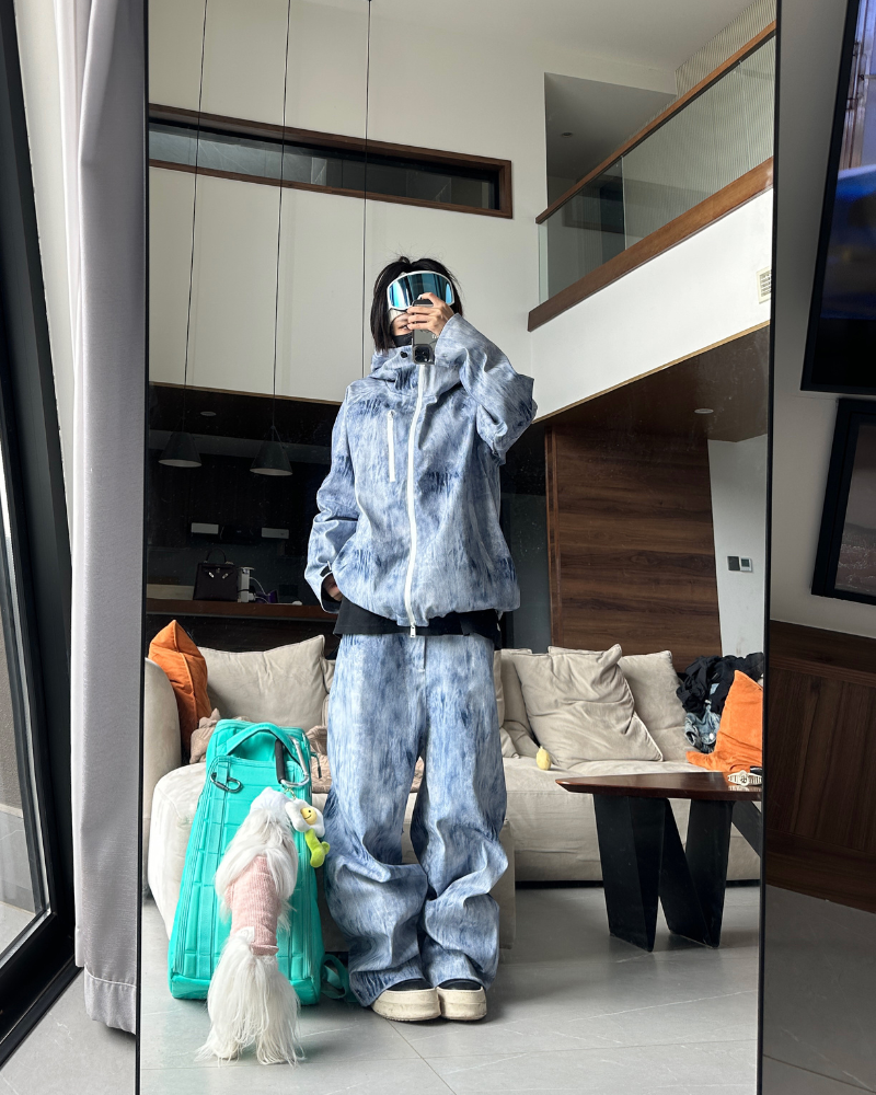 Ski Wear Outdoor Loose Denim Snow Jacket&Pants Suit -Unisex