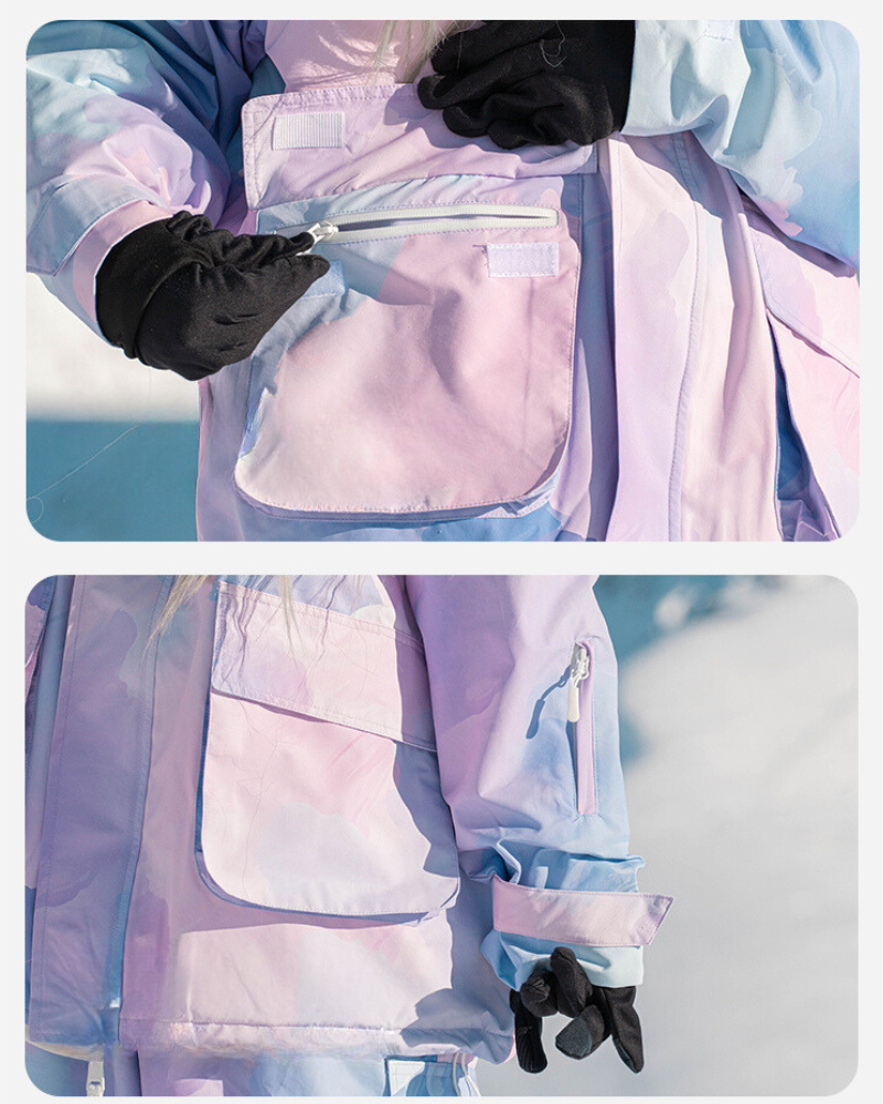 Ski Wear Pink&Purple Snow Jacket&Pants Suit -Women&