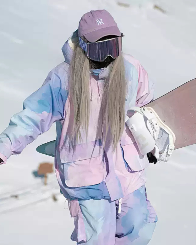 Ski Wear Pink&Purple Snow Jacket&Pants Suit -Women&