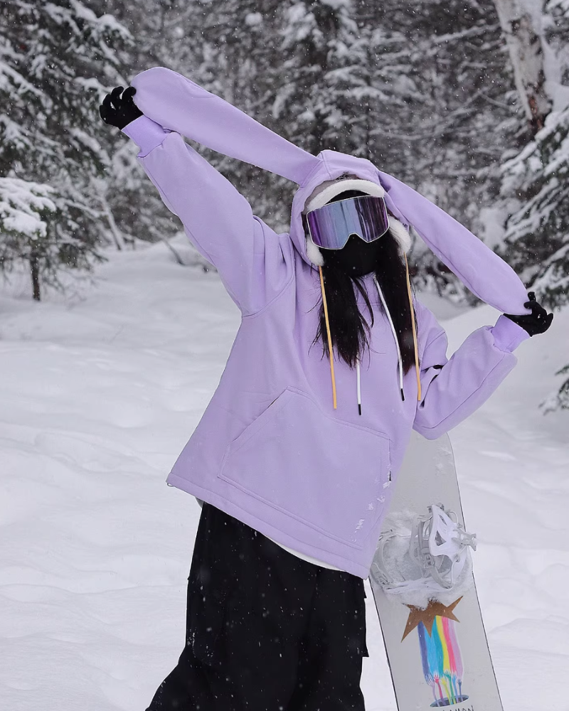 Ski Wear Bunny Ear Waterproof Loose-Fit Ski Hoodie - Women&