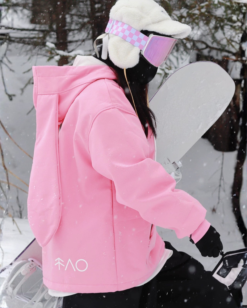 Ski Wear Bunny Ear Waterproof Loose-Fit Ski Hoodie - Women&