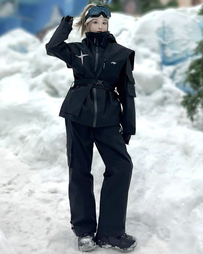 Unisex Slim Fit Thermal Snow Suit, Waterproof, Windproof, Breathable, Black/White Unisex Slim Fit Thermal Snow Suit, Waterproof, Windproof, Breathable, Black/White