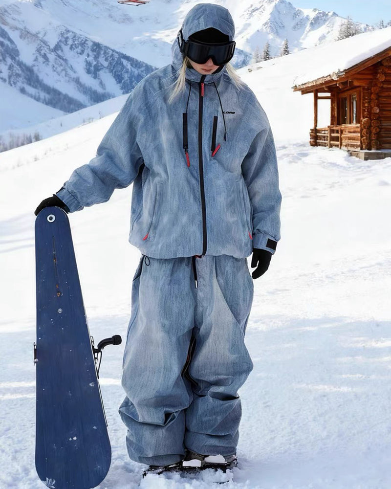 Ski Wear Windproof Blue Denim Snow Suit - Unisex