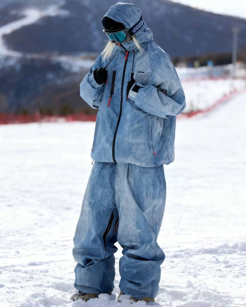 Ski Wear Windproof Blue Denim Snow Suit - Unisex