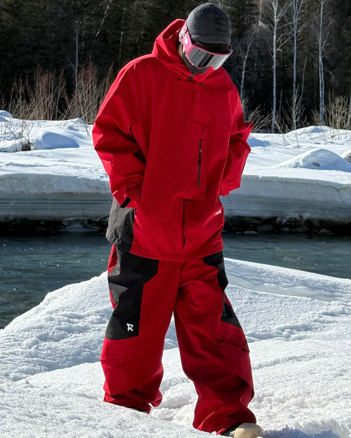 Ski Wear 3L Waterproof Red Colorblock Insulated Snow Suit - Unisex