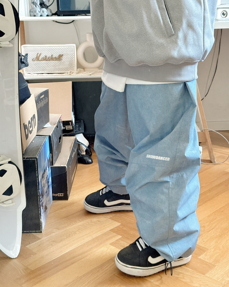 Ski Wear Fleece-Lined Denim Look Baggy Snow Pants -Unisex