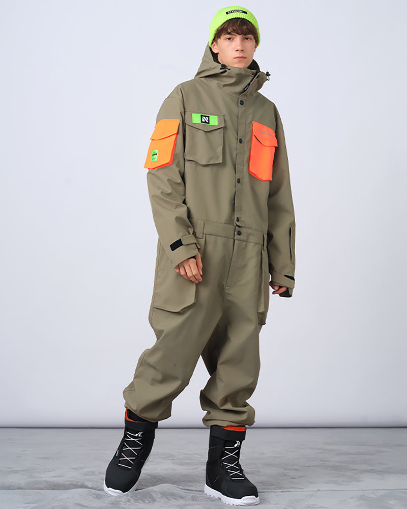 Ski Wear Color-blocking Pockets Jumpsuit Snow Suit -Unisex