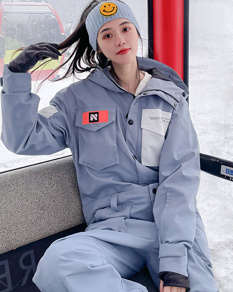 Ski Wear Color-blocking Pockets Jumpsuit Snow Suit -Unisex