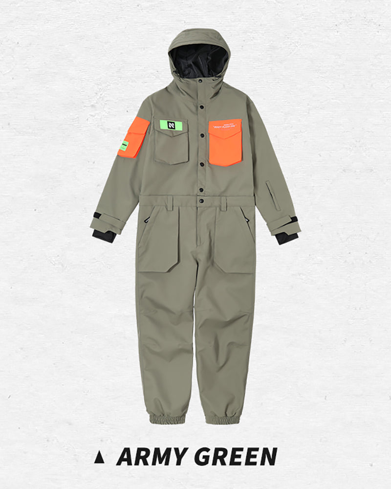 Ski Wear Color-blocking Pockets Jumpsuit Snow Suit -Unisex