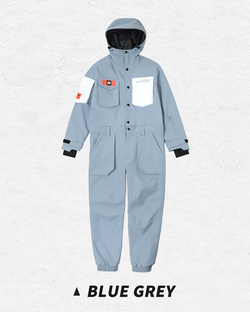 Ski Wear Color-blocking Pockets Jumpsuit Snow Suit -Unisex