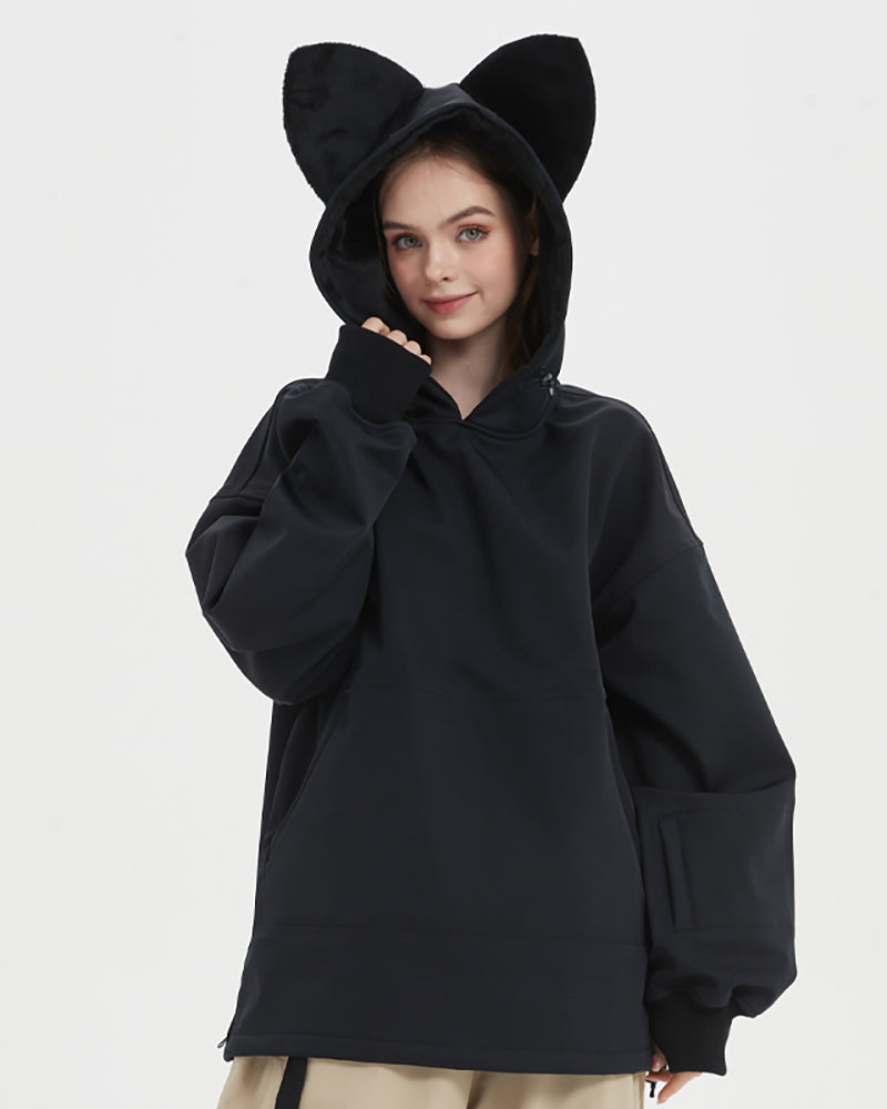 Ski Wear Outdoor Cat Ear Warm Hoodie - Women&