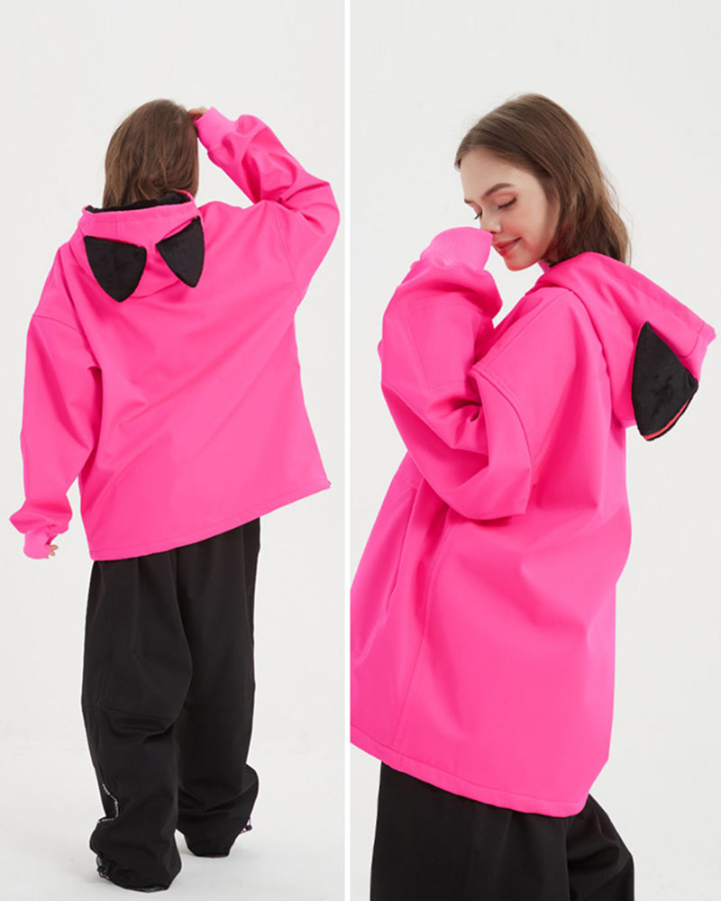 Ski Wear Outdoor Cat Ear Warm Hoodie - Women&
