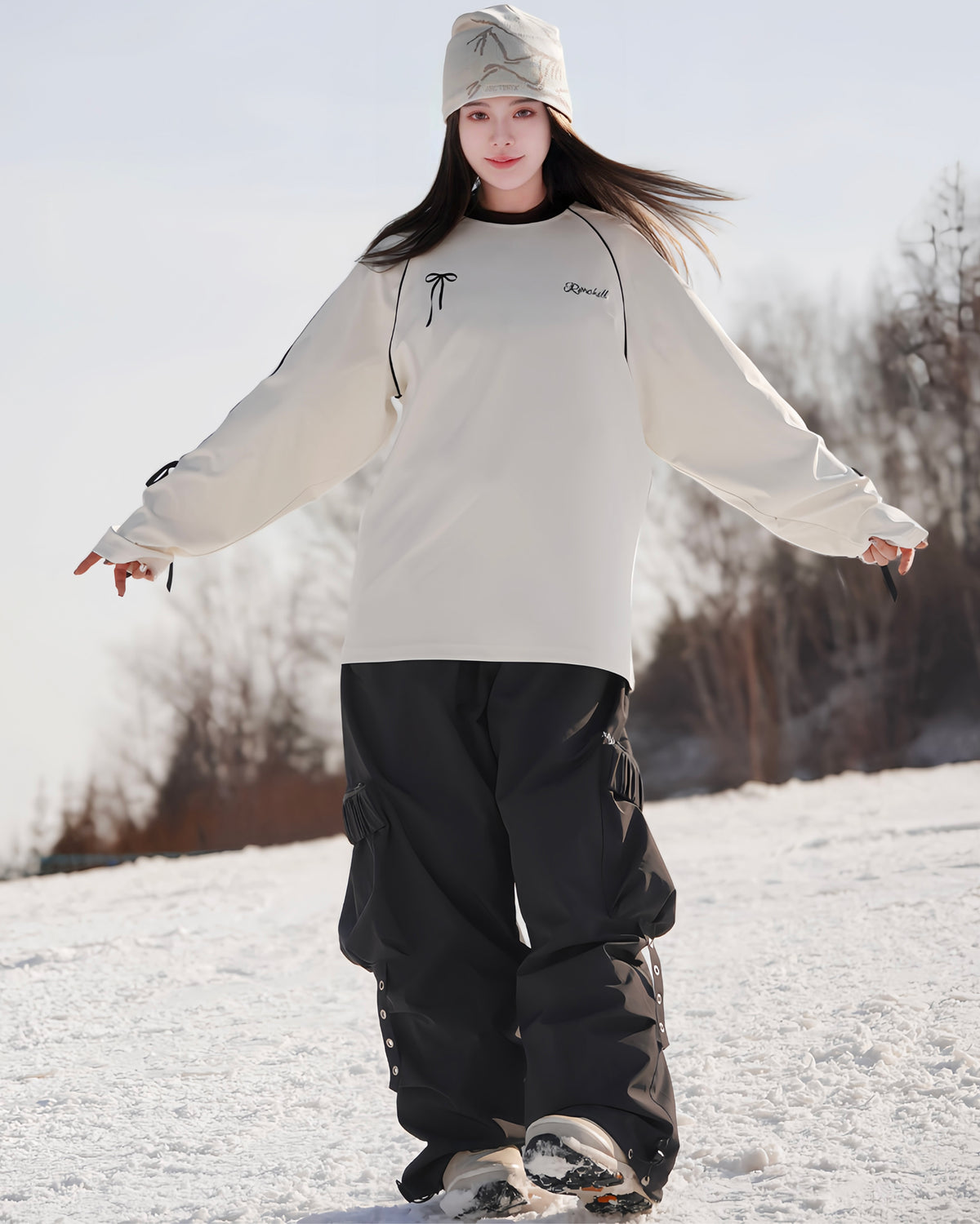 Ski Wear Unisex Warm Bow Detail Base Layer Snow Sweatshirt