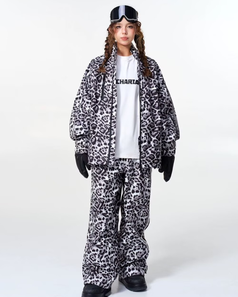 Ski Wear 3L Windproof Waterproof Leopard Ski Jacket & Pants Set -Unisex