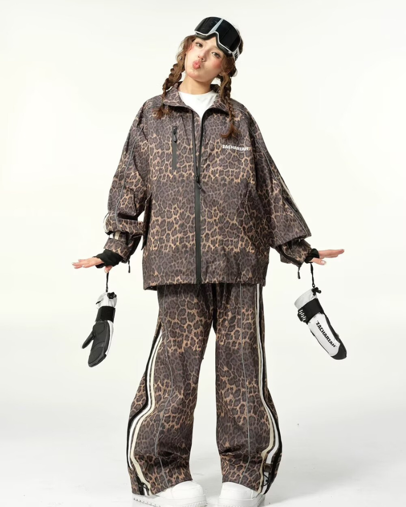 Ski Wear 3L Windproof Waterproof Leopard Ski Jacket & Pants Set -Unisex