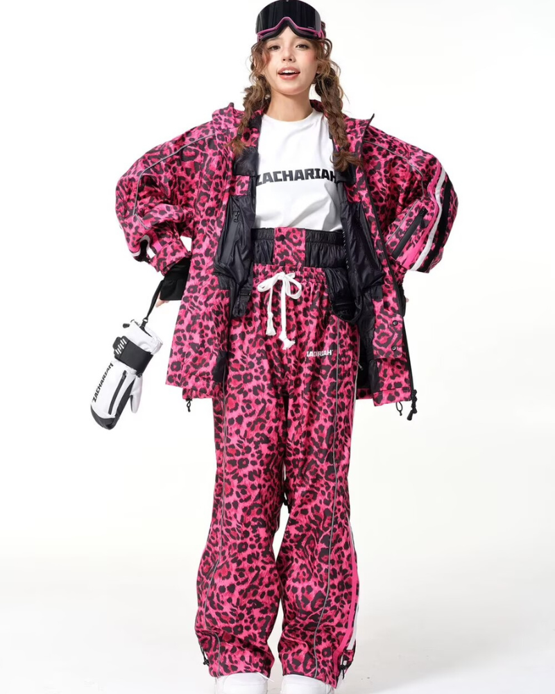 Ski Wear 3L Windproof Waterproof Leopard Ski Jacket & Pants Set -Unisex