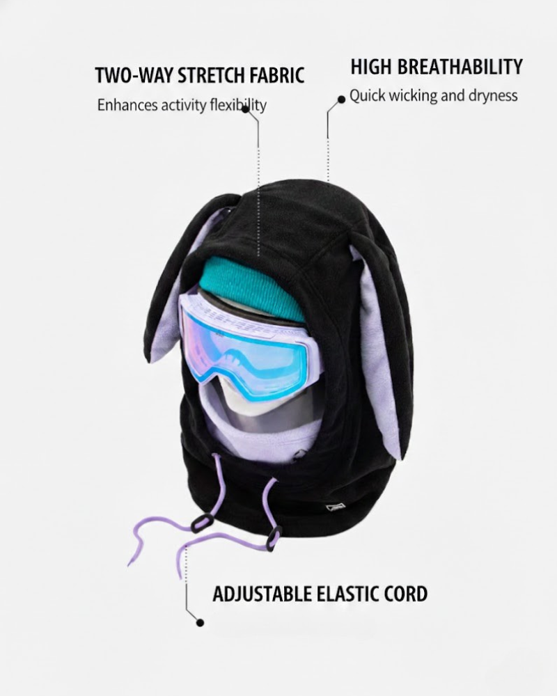 Ski Wear Fleece-Lined Bunny Ear Unisex Balaclava Hood