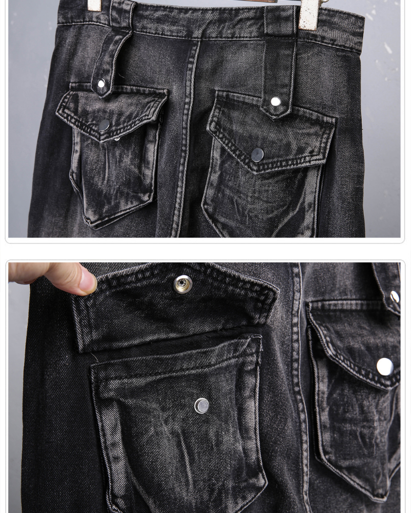 Street 3D Multi-Pocket Washed Cargo Jeans