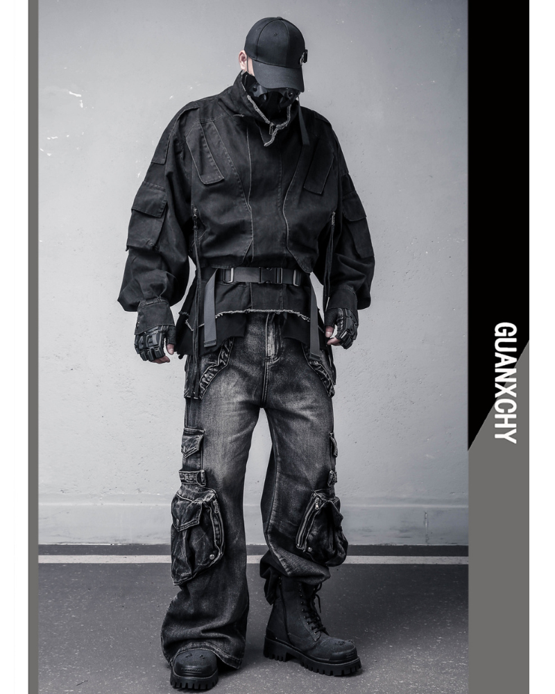 Street 3D Multi-Pocket Washed Cargo Jeans